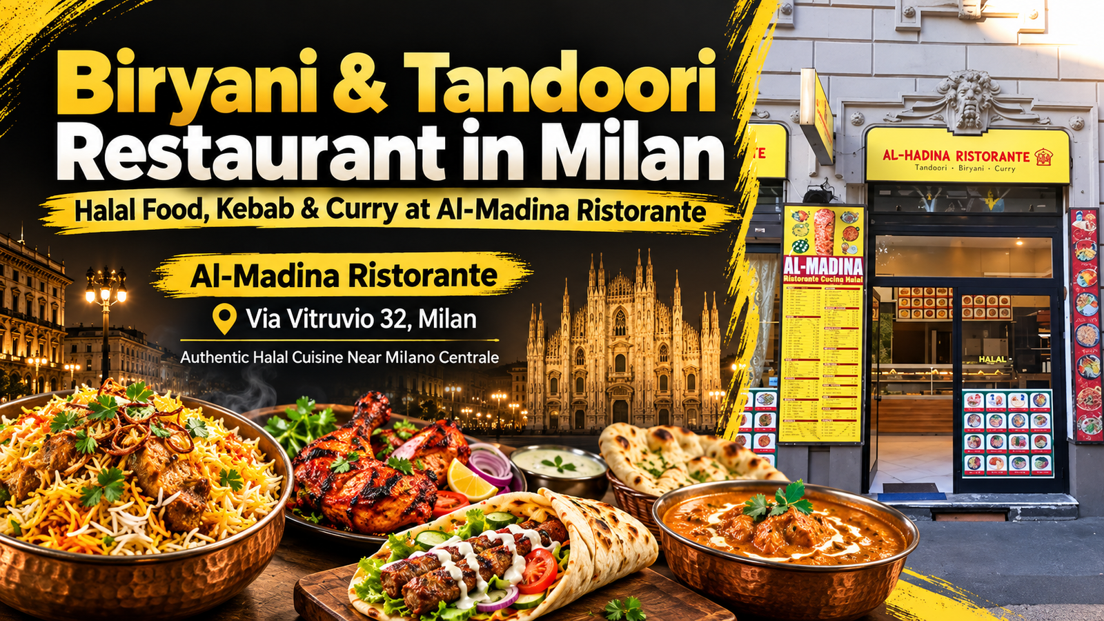Biryani and tandoori dishes at Al-Madina Ristorante in Milan.