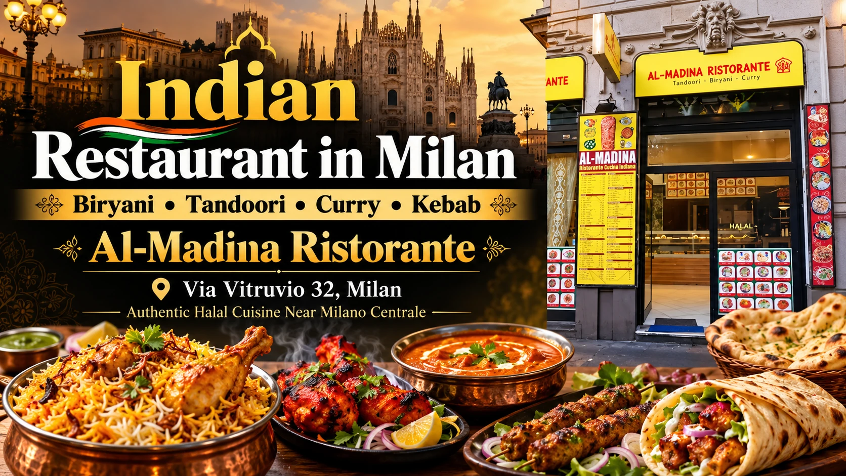 Al-Madina Ristorante in Milan featuring biryani, tandoori, curry and kebab.