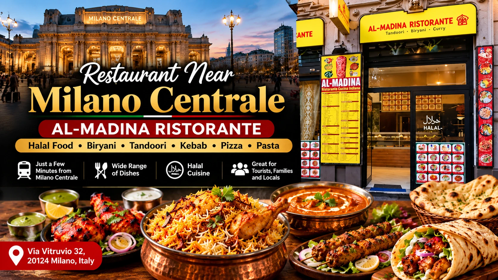 Al-Madina Ristorante near Milano Centrale in Milan, serving halal food, biryani, tandoori and kebabs.